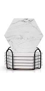 6 Pcs Best Wooden Coasters with Holder Coffee Table Decor Acacia Wood Coaster Set Modern Cup Coaster for Drink Home Dining Table Kitchen Accessories Cute Beer Bar Decorative Rustic Outdoor Coasters