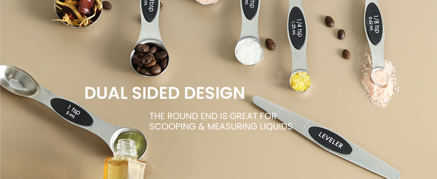Pack of 8 Stainless Steel Magnetic Measuring Spoons Set, Dual Sided, Stackable, Adjustable Teaspoon and Tablespoon Measure Spoon with Leveler, Kitchen Gadgets