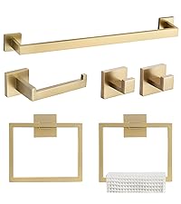 TQKAG 6-Piece Bathroom Towel Bar Sets Brushed Gold 23.6 inch Towel Bar Stainless Steel Towel Ring Coat Hook and Toilet Paper Holder Bathroom Hardware Set Wall Mounted Bathroom Accessories Kit
