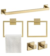 TQKAG 6-Piece Bathroom Towel Bar Sets Brushed Gold 23.6 inch Towel Bar Stainless Steel Towel Ring Coat Hook and Toilet Paper Holder Bathroom Hardware Set Wall Mounted Bathroom Accessories Kit