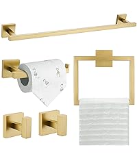 TQKAG 6-Piece Bathroom Towel Bar Sets Brushed Gold 23.6 inch Towel Bar Stainless Steel Towel Ring Coat Hook and Toilet Paper Holder Bathroom Hardware Set Wall Mounted Bathroom Accessories Kit