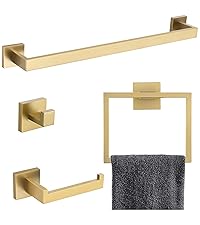 TQKAG 6-Piece Bathroom Towel Bar Sets Brushed Gold 23.6 inch Towel Bar Stainless Steel Towel Ring Coat Hook and Toilet Paper Holder Bathroom Hardware Set Wall Mounted Bathroom Accessories Kit