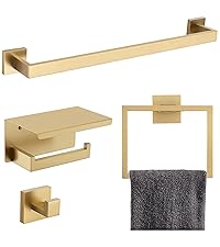 TQKAG 6-Piece Bathroom Towel Bar Sets Brushed Gold 23.6 inch Towel Bar Stainless Steel Towel Ring Coat Hook and Toilet Paper Holder Bathroom Hardware Set Wall Mounted Bathroom Accessories Kit