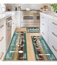 Vaukki Boho Kitchen Rug Sets 3 Pieces, Washable Kitchen Mats for Floor, Non Slip Soft Kitchen Area Rug Floor Mat for Kitchen, Laundry Room and Hallway (Teal, 20''x32''+20''x47''+20''x59'')