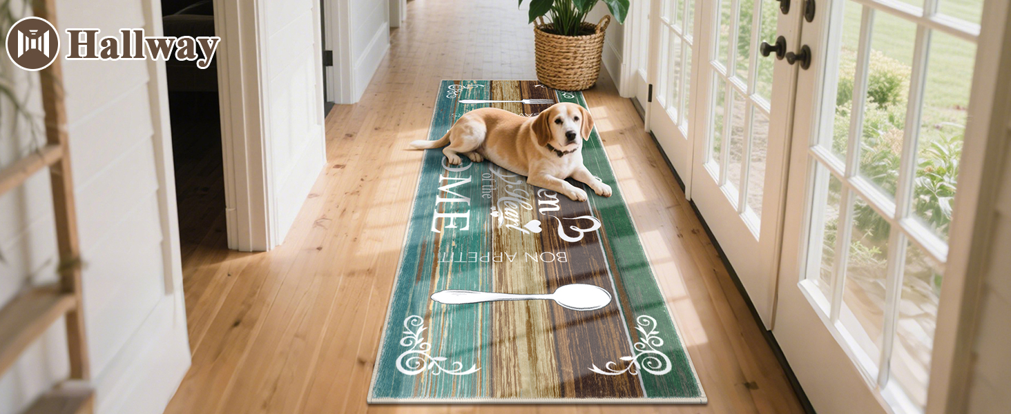 Vaukki Boho Kitchen Rug Sets 3 Pieces, Washable Kitchen Mats for Floor, Non Slip Soft Kitchen Area Rug Floor Mat for Kitchen, Laundry Room and Hallway (Teal, 20''x32''+20''x47''+20''x59'')