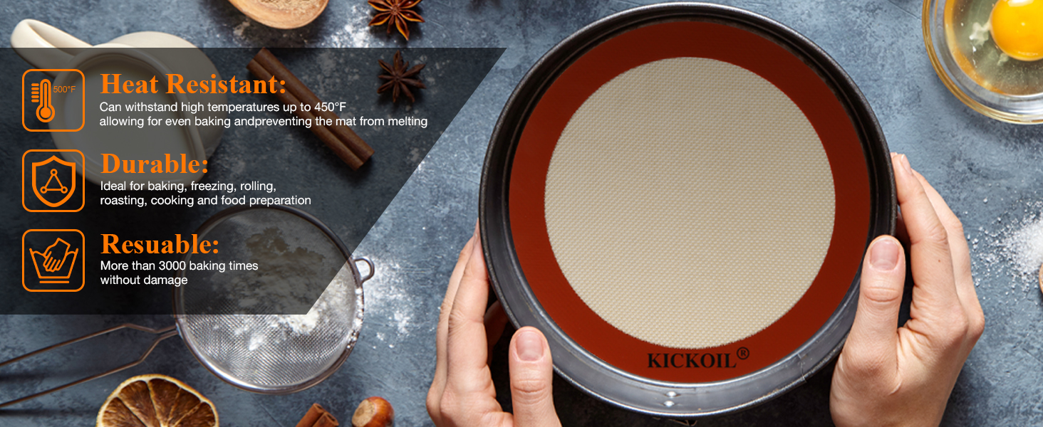 Round Silicone Baking Mats Set of 2-Silicone Mat for 8 Inch Pizza Cake Pan Air Fryer,Non-Stick Reusable Heat Resistant Baking Sheets for Bread Cookies Rolling Pie Tortilla Pastry Dough