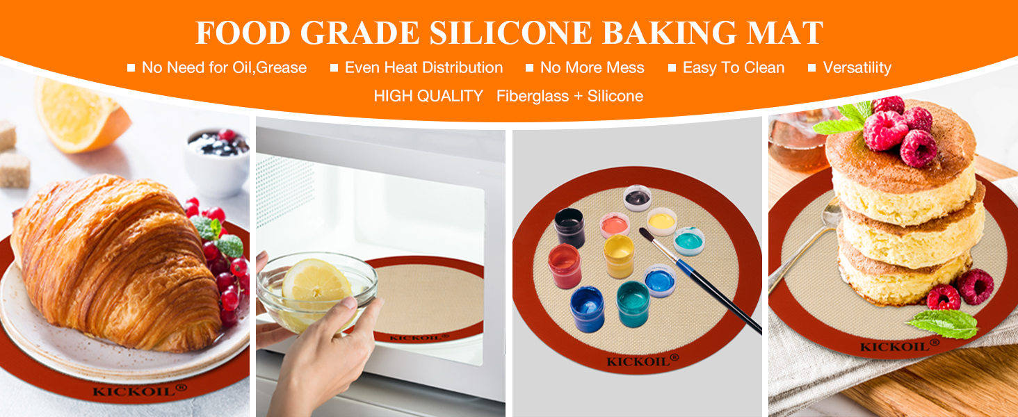 Round Silicone Baking Mats Set of 2-Silicone Mat for 8 Inch Pizza Cake Pan Air Fryer,Non-Stick Reusable Heat Resistant Baking Sheets for Bread Cookies Rolling Pie Tortilla Pastry Dough
