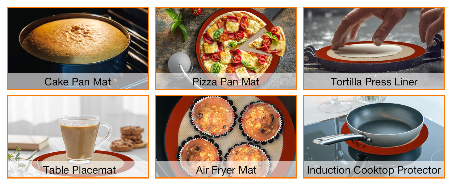 Round Silicone Baking Mats Set of 2-Silicone Mat for 8 Inch Pizza Cake Pan Air Fryer,Non-Stick Reusable Heat Resistant Baking Sheets for Bread Cookies Rolling Pie Tortilla Pastry Dough