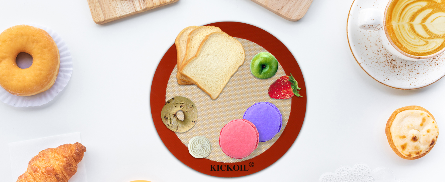 Round Silicone Baking Mats Set of 2-Silicone Mat for 8 Inch Pizza Cake Pan Air Fryer,Non-Stick Reusable Heat Resistant Baking Sheets for Bread Cookies Rolling Pie Tortilla Pastry Dough