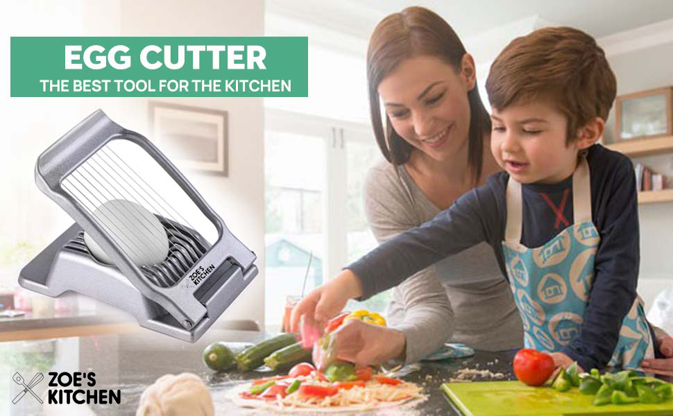 Zoe's Kitchen Good Grip Egg Slicer for Hard Boiled Eggs Heavy Duty Professional Large Aluminum Egg Slicer with Stainless Steel Wires Kitchen Aid Egg, Strawberry Slicer Hard Boiled Egg Cutter (Golden)