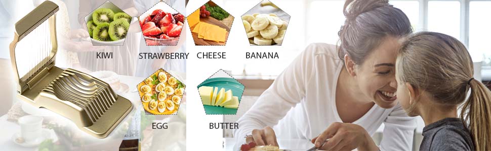 Zoe's Kitchen Good Grip Egg Slicer for Hard Boiled Eggs Heavy Duty Professional Large Aluminum Egg Slicer with Stainless Steel Wires Kitchen Aid Egg, Strawberry Slicer Hard Boiled Egg Cutter (Golden)