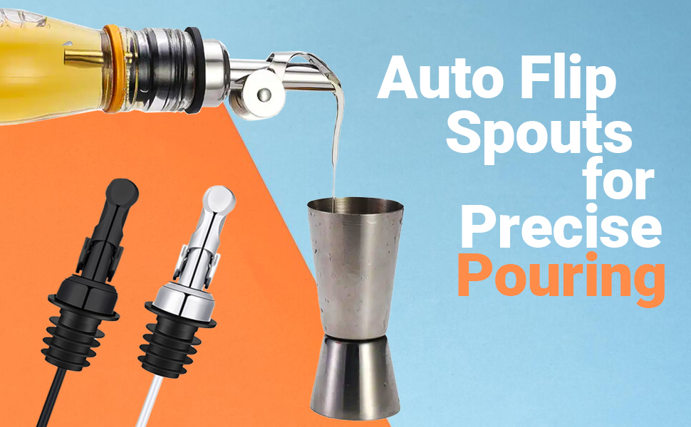 Weighted Stainless Steel Liquor Bottle Pourers: Auto Flip Spouts for Precise Pouring, Leak-Proof and Dishwasher-Safe (4pcs - Black)