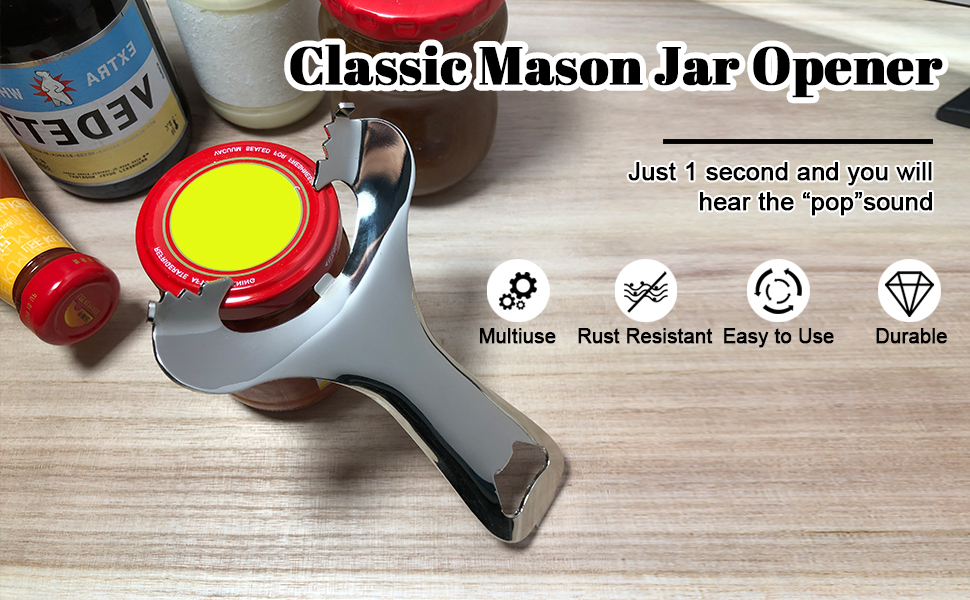 Mason Jar Opener No Lid Dents or Damage Multifunctional Jar Opener Easy Twist Manual Handheld Top Remover Bottle Opener Made For Lifetime