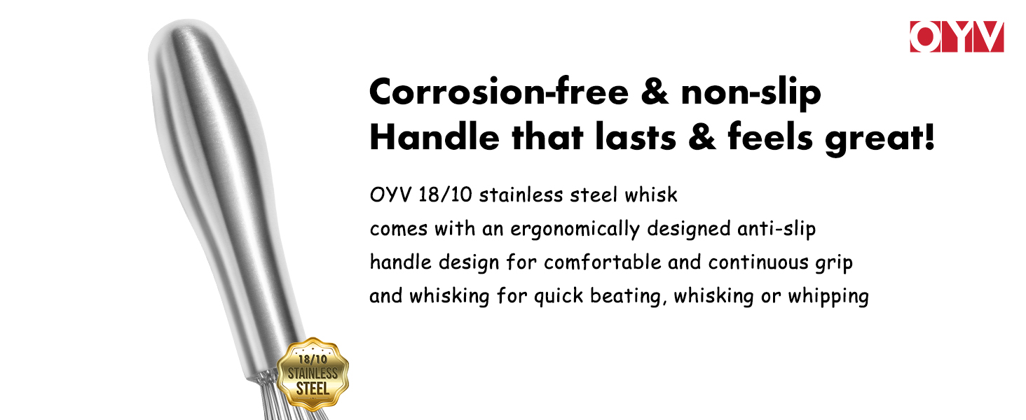 18/10 Stainless Steel Whisk, Ergonomic Handle, Dishwasher Safe Metal whisk, Professional Whisk for Kitchen Cooking, Perfect for Blending, Whisking, Baking, and Beating, 10-Inch Wire Wisk