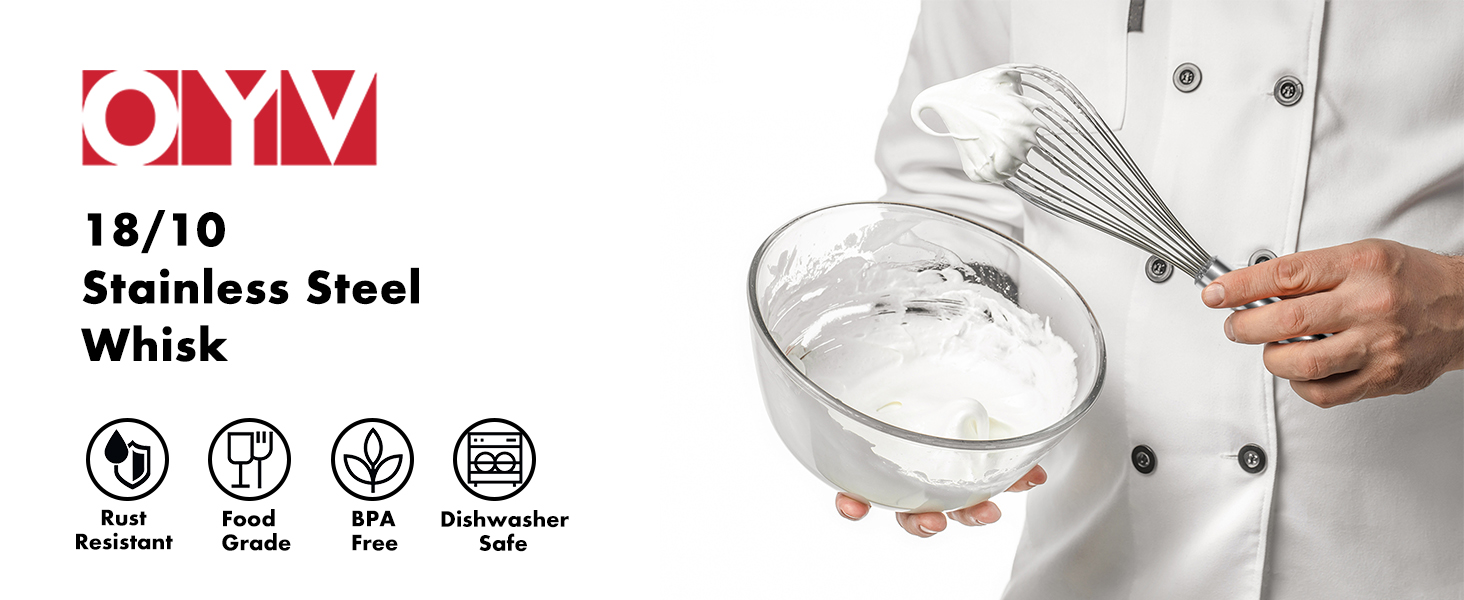 18/10 Stainless Steel Whisk, Ergonomic Handle, Dishwasher Safe Metal whisk, Professional Whisk for Kitchen Cooking, Perfect for Blending, Whisking, Baking, and Beating, 10-Inch Wire Wisk