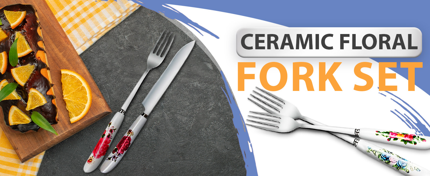 12Pcs Stainless Steel Forks Silverware Set - Reusable Silverware Dinner Forks for Restaurant Ceramic Long Handle Fork Cutlery Set - Dessert Forks and Spoons for Home Kitchen Silverware Forks Set
