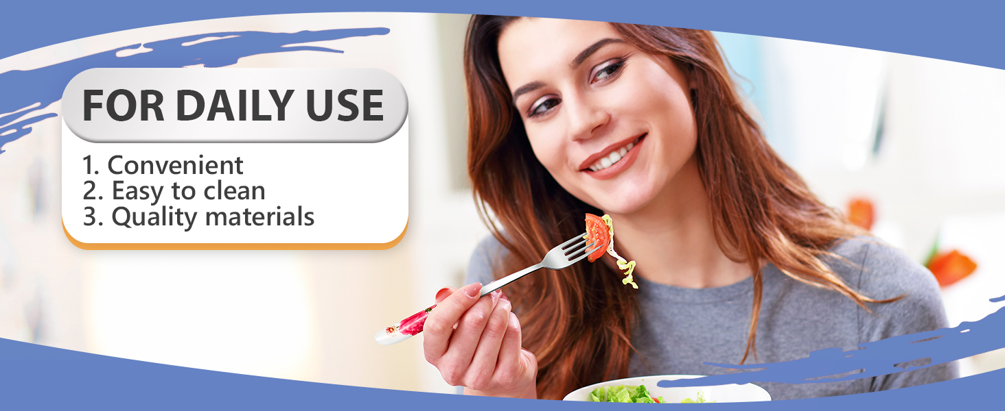 12Pcs Stainless Steel Forks Silverware Set - Reusable Silverware Dinner Forks for Restaurant Ceramic Long Handle Fork Cutlery Set - Dessert Forks and Spoons for Home Kitchen Silverware Forks Set