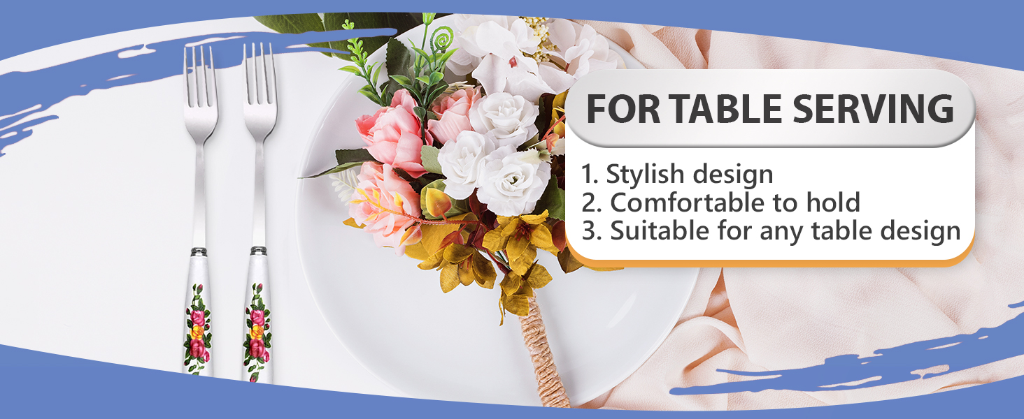 12Pcs Stainless Steel Forks Silverware Set - Reusable Silverware Dinner Forks for Restaurant Ceramic Long Handle Fork Cutlery Set - Dessert Forks and Spoons for Home Kitchen Silverware Forks Set