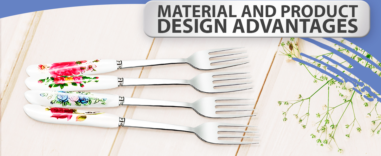 12Pcs Stainless Steel Forks Silverware Set - Reusable Silverware Dinner Forks for Restaurant Ceramic Long Handle Fork Cutlery Set - Dessert Forks and Spoons for Home Kitchen Silverware Forks Set