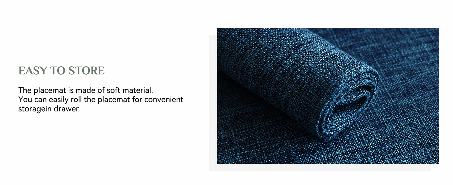 Softalker Faux Linen Placemats Set of 4-12 x 18 Inch, Heat Resistant Double Layered Durable Burlap Farmhouse Place Mats, Non-Slip Washable Rustic Table Mats for Dining, Kitchen, Party（Navy Blue