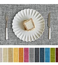 Softalker Faux Linen Placemats Set of 6-12 x 18 Inch, Heat Resistant Double Layered Durable Burlap Farmhouse Place Mats, Non-Slip Washable Rustic Table Mats for Dining, Kitchen, Party（Light Grey