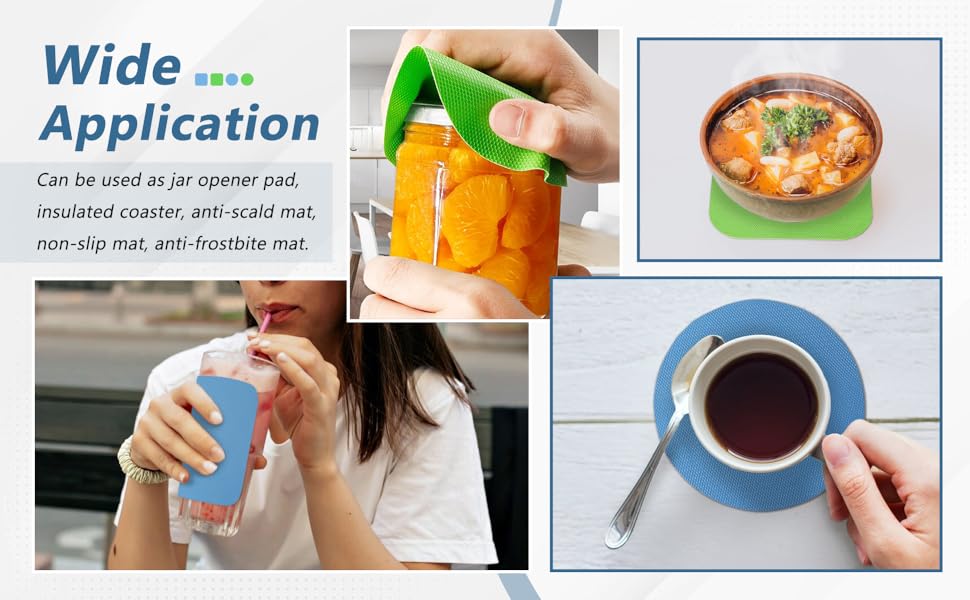 4PCS Jar Opener for Seniors with Arthritis - Rubber Gripper Pads, Bottle & Can Opener, Kitchen Gadgets (Light Blue + Green)