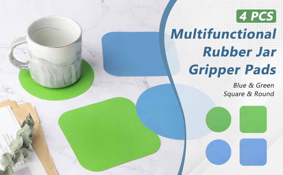 4PCS Jar Opener for Seniors with Arthritis - Rubber Gripper Pads, Bottle & Can Opener, Kitchen Gadgets (Light Blue + Green)