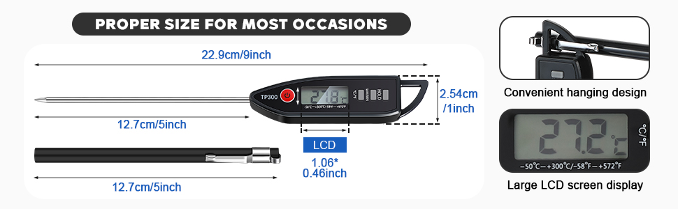 6 Set Waterproof Food Thermometer for Water, Liquid, Candle and Cooking Digital Meat Thermometer with Long Probe Instant Read for Kitchen BBQ Grill Candy (Black,White,Red)