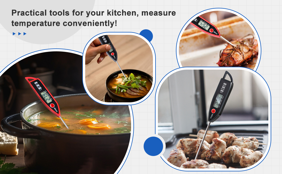 6 Set Waterproof Food Thermometer for Water, Liquid, Candle and Cooking Digital Meat Thermometer with Long Probe Instant Read for Kitchen BBQ Grill Candy (Black,White,Red)