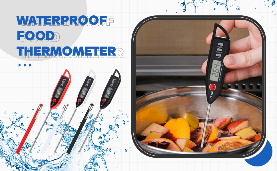 6 Set Waterproof Food Thermometer for Water, Liquid, Candle and Cooking Digital Meat Thermometer with Long Probe Instant Read for Kitchen BBQ Grill Candy (Black,White,Red)