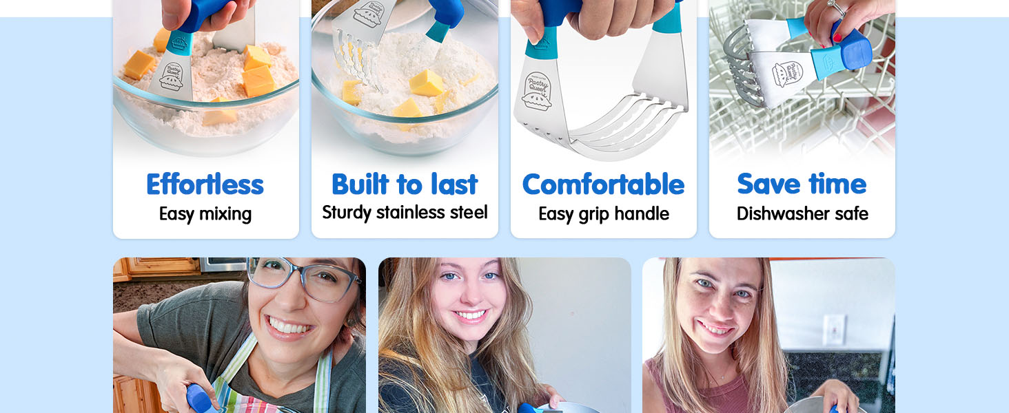 Pastry Cutter Tool - Heavy Duty Stainless Steel Pastry Blender, Comfortable Handle, Dishwasher Safe, Perfect Flaky Pie Crust & Biscuits - Blue