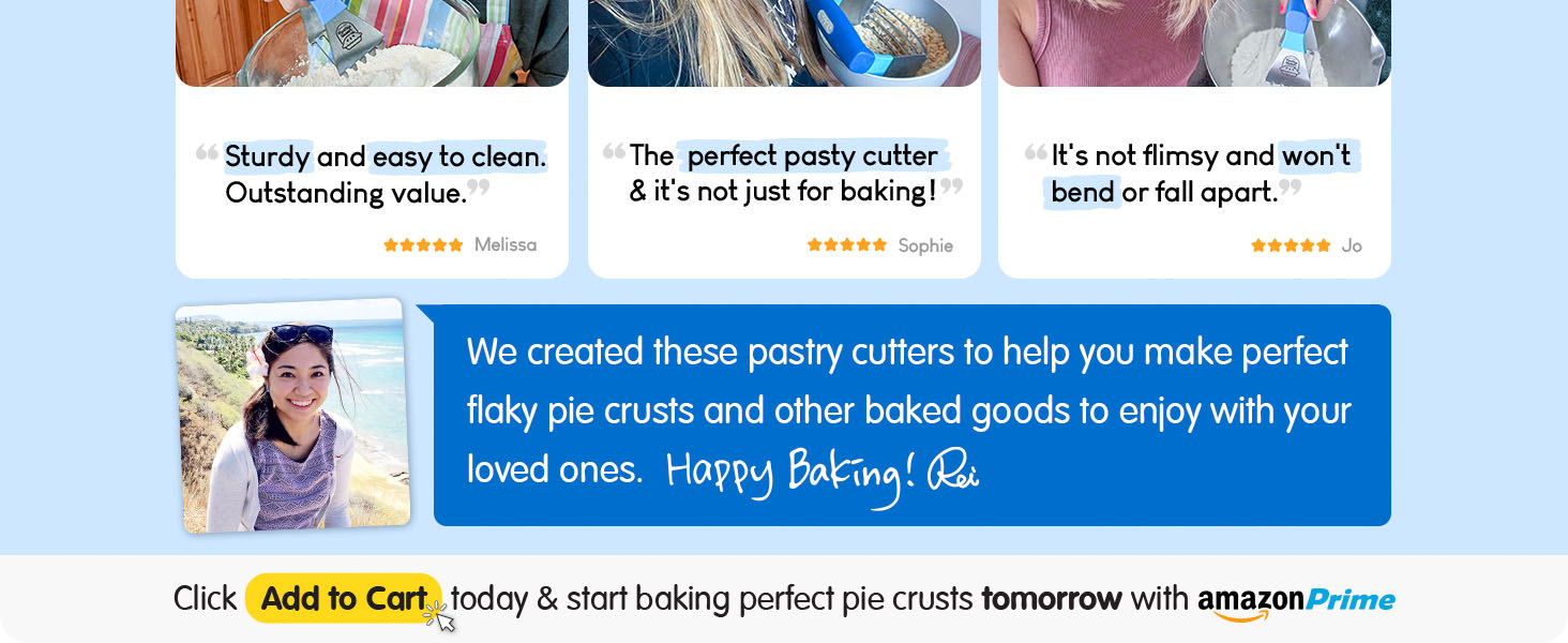 Pastry Cutter Tool - Heavy Duty Stainless Steel Pastry Blender, Comfortable Handle, Dishwasher Safe, Perfect Flaky Pie Crust & Biscuits - Blue