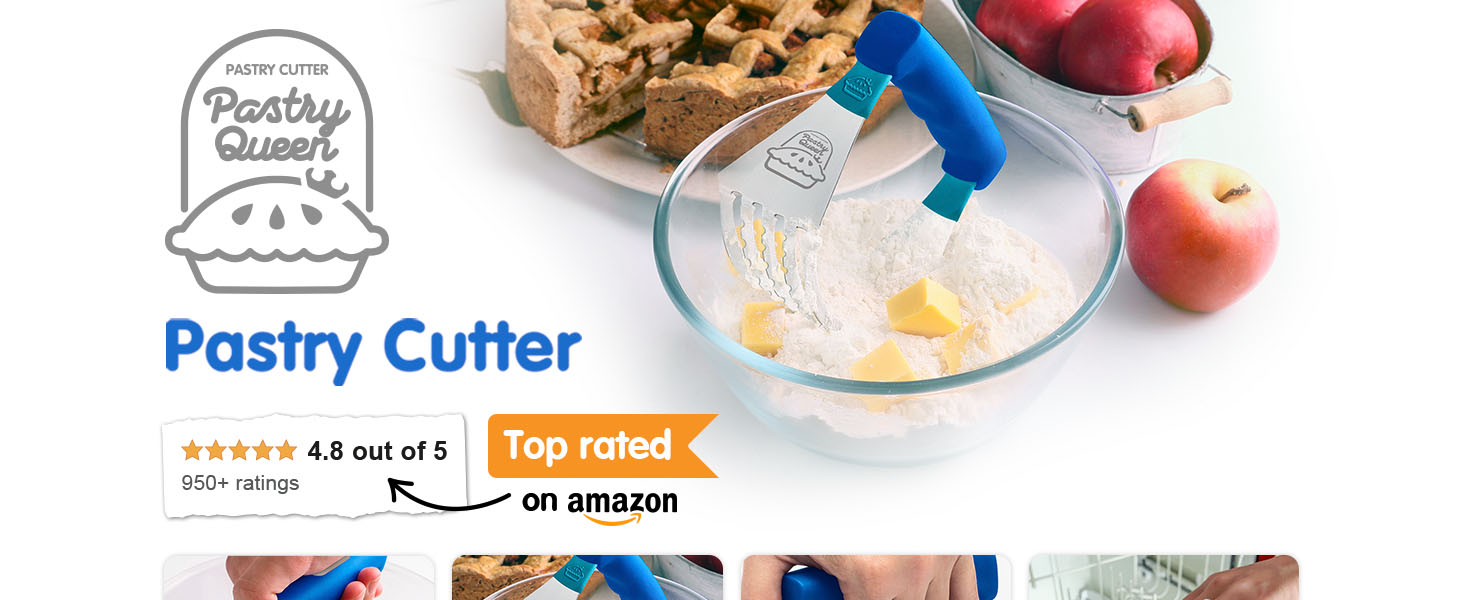 Pastry Cutter Tool - Heavy Duty Stainless Steel Pastry Blender, Comfortable Handle, Dishwasher Safe, Perfect Flaky Pie Crust & Biscuits - Blue