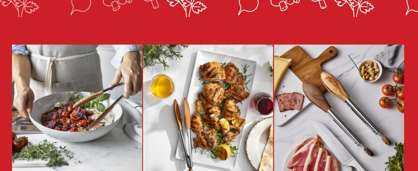 Premium Olive Wood Salad Tongs for Serving, 12 Inch Serving Tongs with 304 Stainless Steel Handle for Salad, Bread, BBQ, Pickles, Toaster & Kitchen Use