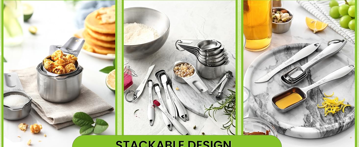 Spring Chef Stainless Steel Measuring Cups and Spoons Set of 14 with Leveler, Nesting Kitchen Metal Measuring Cups and Spoons Set for Dry and Liquid Ingredients, Perfect for Cooking & Baking