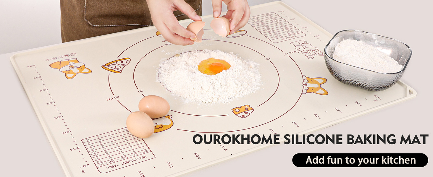 Ourokhome Silicone Baking Mat Sheet and Pastry Dough Cutter, 0.5 Inch Thick 20'' X 16
