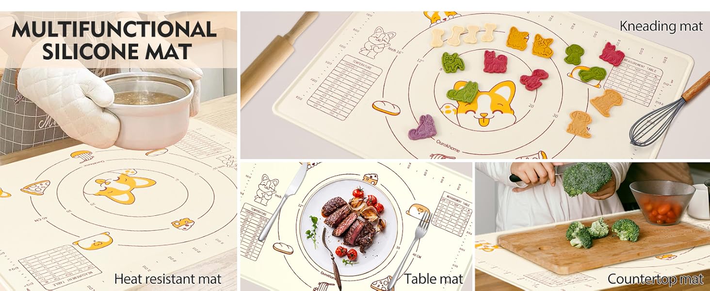 Ourokhome Silicone Baking Mat Sheet and Pastry Dough Cutter, 0.5 Inch Thick 20'' X 16