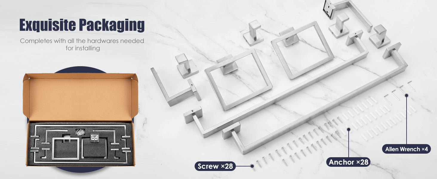 10-Pieces Brushed Nickel Bathroom Accessories Set, Stainless Steel Bathroom Hardware Set, Towel Racks for Bathroom Wall Mounted 24 Inch Bath Towel Bar Set.