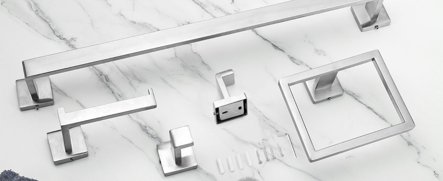 10-Pieces Brushed Nickel Bathroom Accessories Set, Stainless Steel Bathroom Hardware Set, Towel Racks for Bathroom Wall Mounted 24 Inch Bath Towel Bar Set.