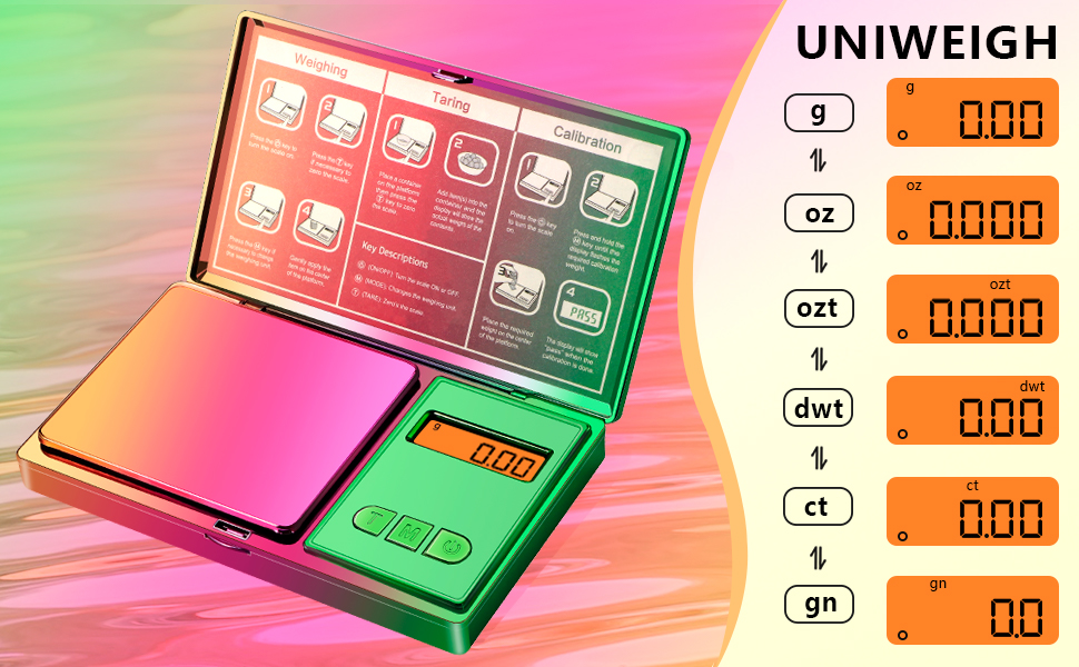 Digital Pocket Scale 300g/0.01g(10.58 oz x 0.001 oz),Rainbow Mini Scale for Food Ounces and Grams,Iridescent Plating Small Jewelry Gram Scale, Tare for Jewelry, Medicine, Coffee,Herbs,Coins