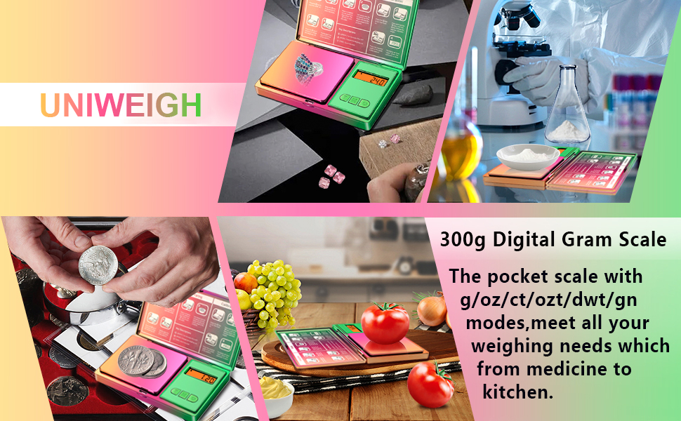 Digital Pocket Scale 300g/0.01g(10.58 oz x 0.001 oz),Rainbow Mini Scale for Food Ounces and Grams,Iridescent Plating Small Jewelry Gram Scale, Tare for Jewelry, Medicine, Coffee,Herbs,Coins