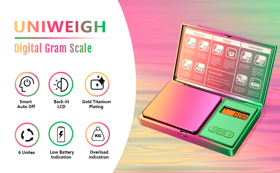 Digital Pocket Scale 300g/0.01g(10.58 oz x 0.001 oz),Rainbow Mini Scale for Food Ounces and Grams,Iridescent Plating Small Jewelry Gram Scale, Tare for Jewelry, Medicine, Coffee,Herbs,Coins