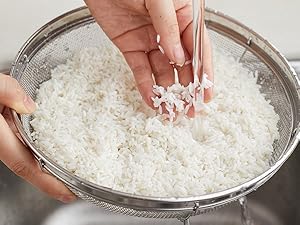 Rice Washer Strainer Bowl, Stainless Steel Quinoa Washing Bowl With Side Drainers Colander for Cleaning Rinsing Fruits, Vegetables, and Beans - Versatile Kitchen Tool