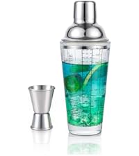 Ailelan Glass Cocktail Shaker with Strainer, 14oz Martini Shaker with 6 Recipes On Side, Clear Drink Shaker Bottle with Measurements, Bar Shakers Set Bartender Kit for Mixing Cocktail, Margarita