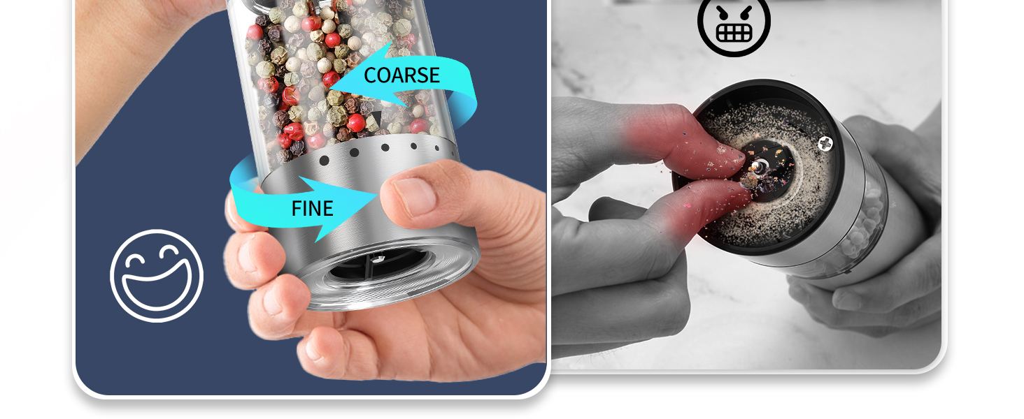 CIRCLE JOY Electric Pepper Grinder Stainless Steel Rechargeable Pepper Mill with External Adjustable Coarseness, 95ml Container and White LED Light, Silver