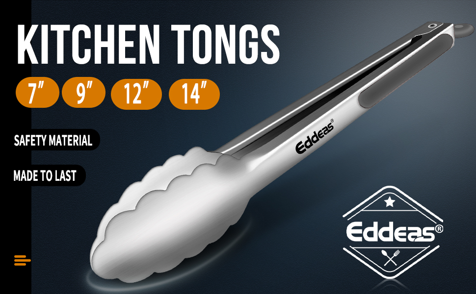 Tongs For Cooking - Heat Resistant 600 Degrees Metal Kitchen Tongs, Heavy Duty Stainless Steel Tongs - Perfect for Food, BBQ Set of 4, 7-9-12 &14 inch Grey