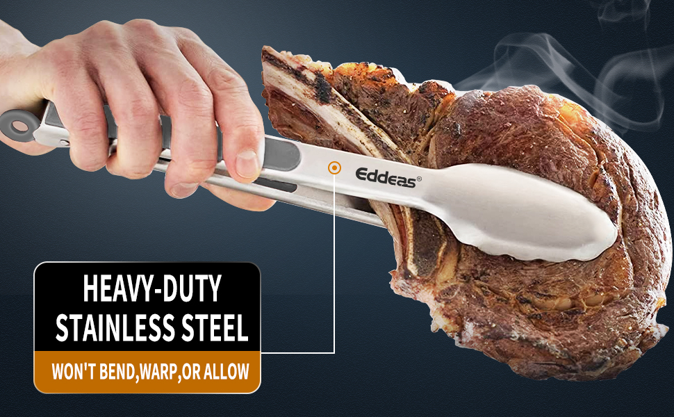Tongs For Cooking - Heat Resistant 600 Degrees Metal Kitchen Tongs, Heavy Duty Stainless Steel Tongs - Perfect for Food, BBQ Set of 4, 7-9-12 &14 inch Grey