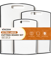 Plastic Cutting Boards for Kitchen, 3-Piece Large Cutting Board Set Dishwasher Safe Chopping Boards with Non-slip Feet and Juice Grooves, Kikcoin