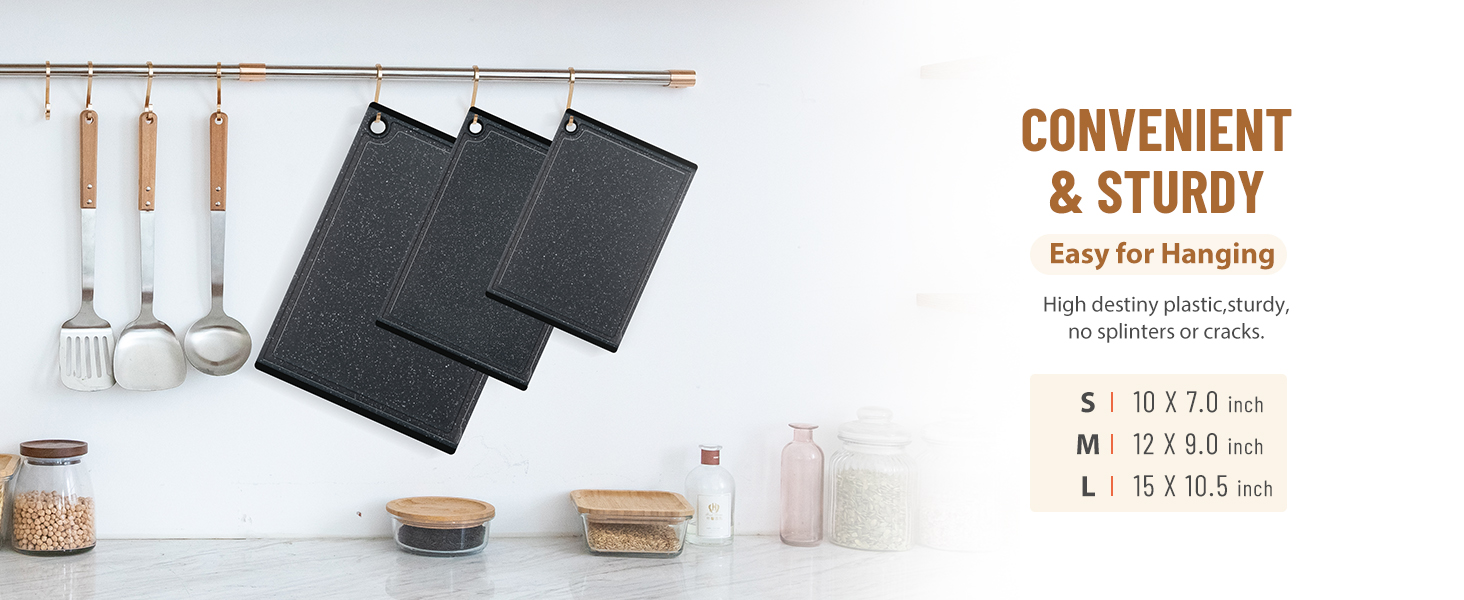 Plastic Cutting Boards for Kitchen, 3-Piece Large Cutting Board Set Dishwasher Safe Chopping Boards with Non-slip Feet and Juice Grooves, Kikcoin