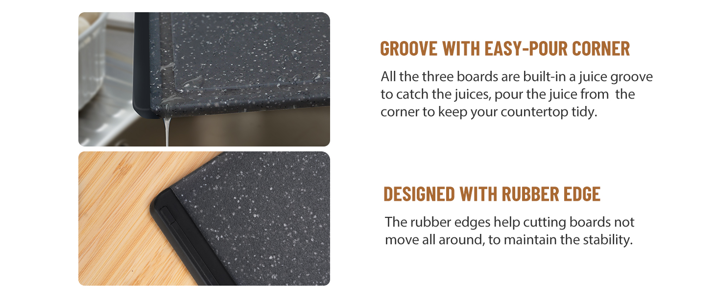 Plastic Cutting Boards for Kitchen, 3-Piece Large Cutting Board Set Dishwasher Safe Chopping Boards with Non-slip Feet and Juice Grooves, Kikcoin
